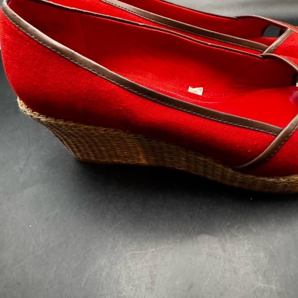 Women’s Merona Wenda Peep toe Wicker Style Wedges Heels Red/Brown Size 9.5 YR 22 - Picture 7 of 10